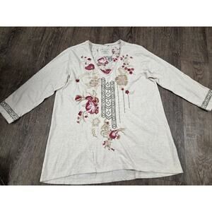 Karyn Seo Top Medium Tan Embroidered Floral Handmade Blouse Shirt